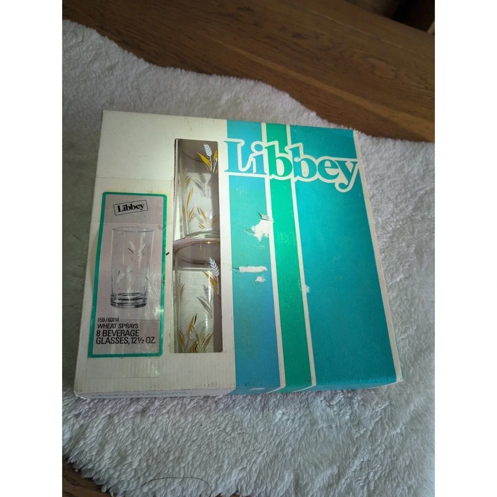 Set of 8 Vintage Libbey Informals‎ Glasses Tumblers Gold Wheat Design NIB